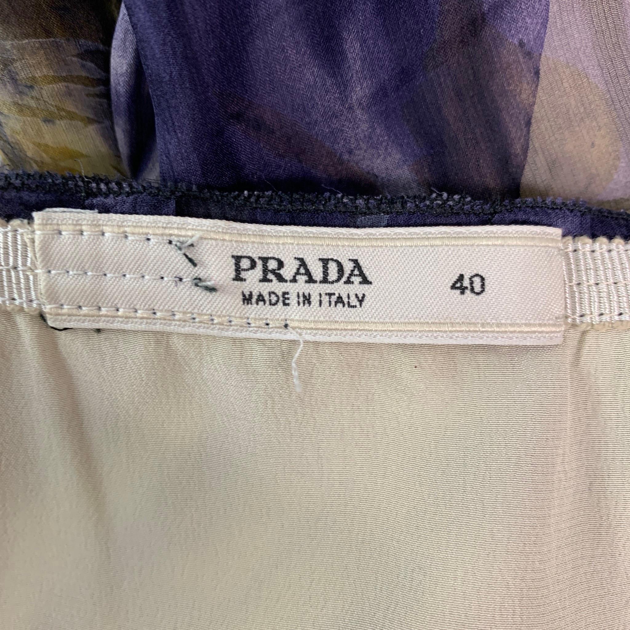 PRADA Size 4 Purple & Cream Silk Floral Pleated Skirt 1