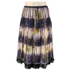 PRADA Size 4 Purple & Cream Silk Floral Pleated Skirt
