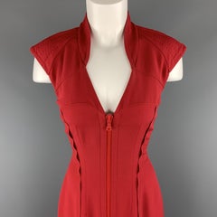 PRADA Size 4 Red V Neck Double Zip Sheath Dress