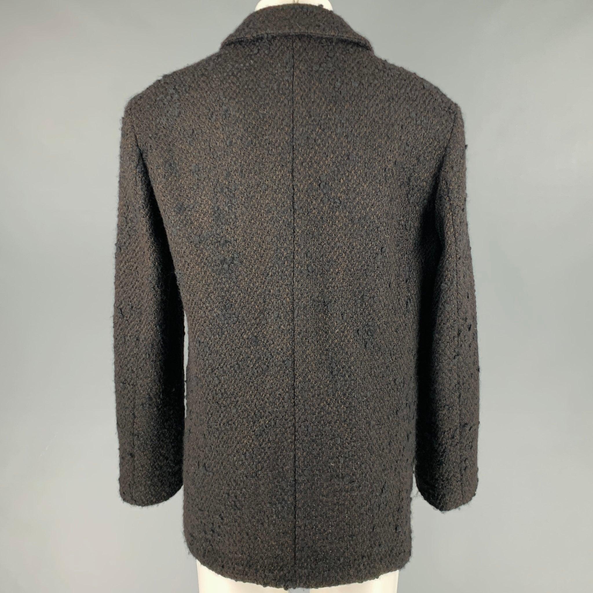 Men's PRADA Size 40 Black Brown Tweed Wool Blend Patch Pockets Jacket