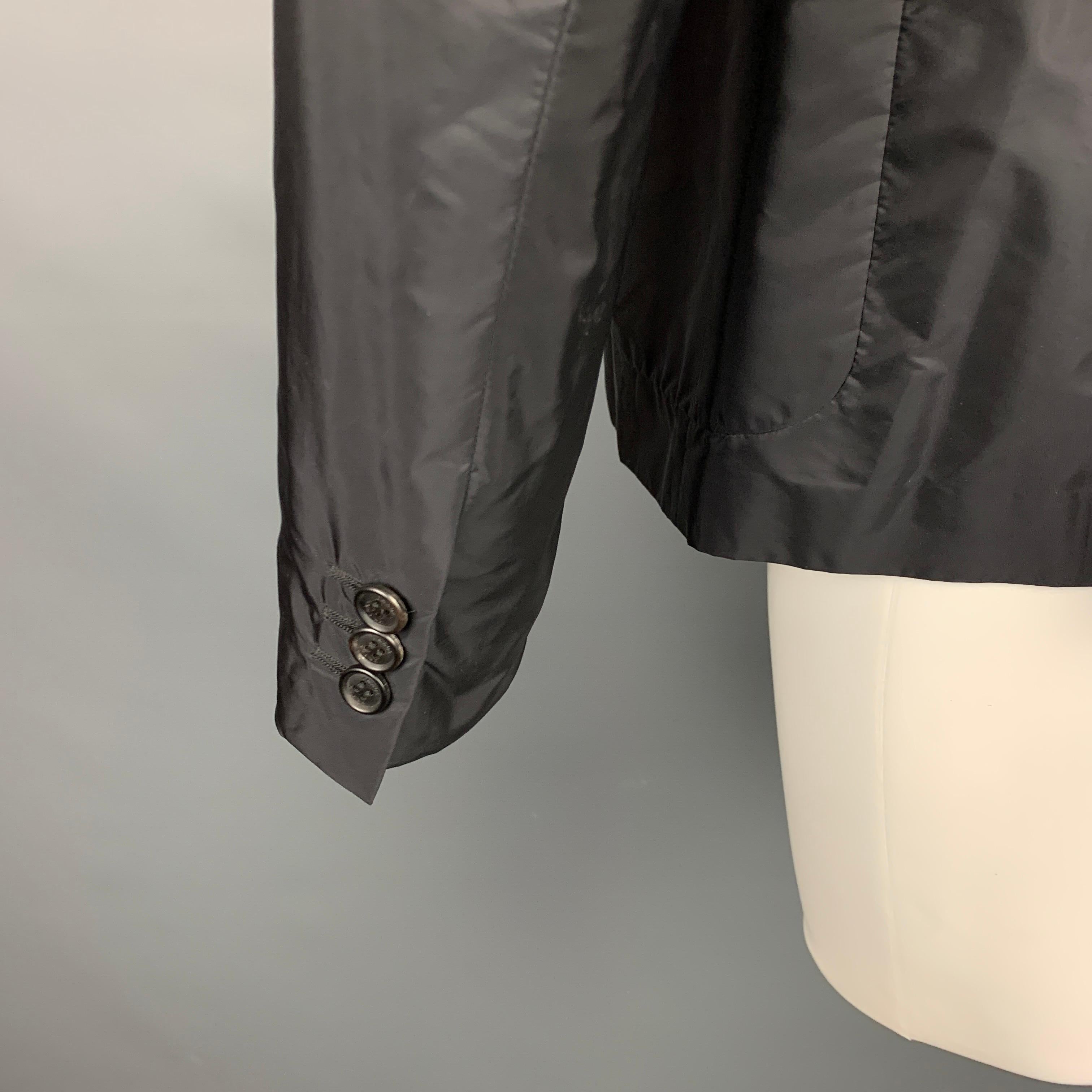 PRADA Größe 40 Schwarzer Nylon-Sportmantel mit Notch-Revers Herren