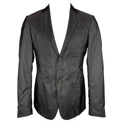 PRADA Größe 40 Schwarzer Nylon-Sportmantel mit Notch-Revers