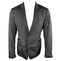 PRADA Size 40 Black Solid Nylon Notch Lapel Sport Coat