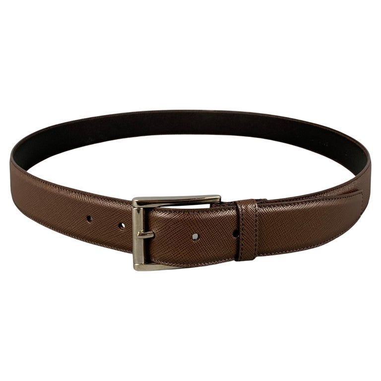 PRADA Size 40 Brown Taiga Leather Belt at 1stDibs