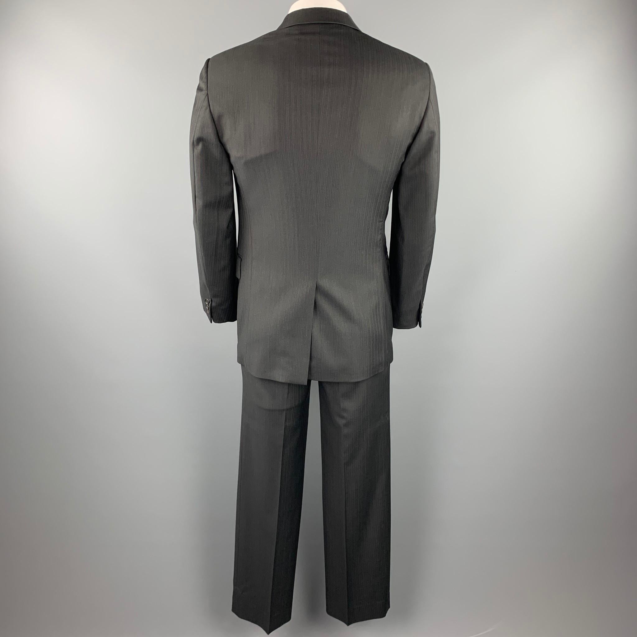Black PRADA Size 40 Charcoal Stripe Virgin Wool Notch Lapel Suit