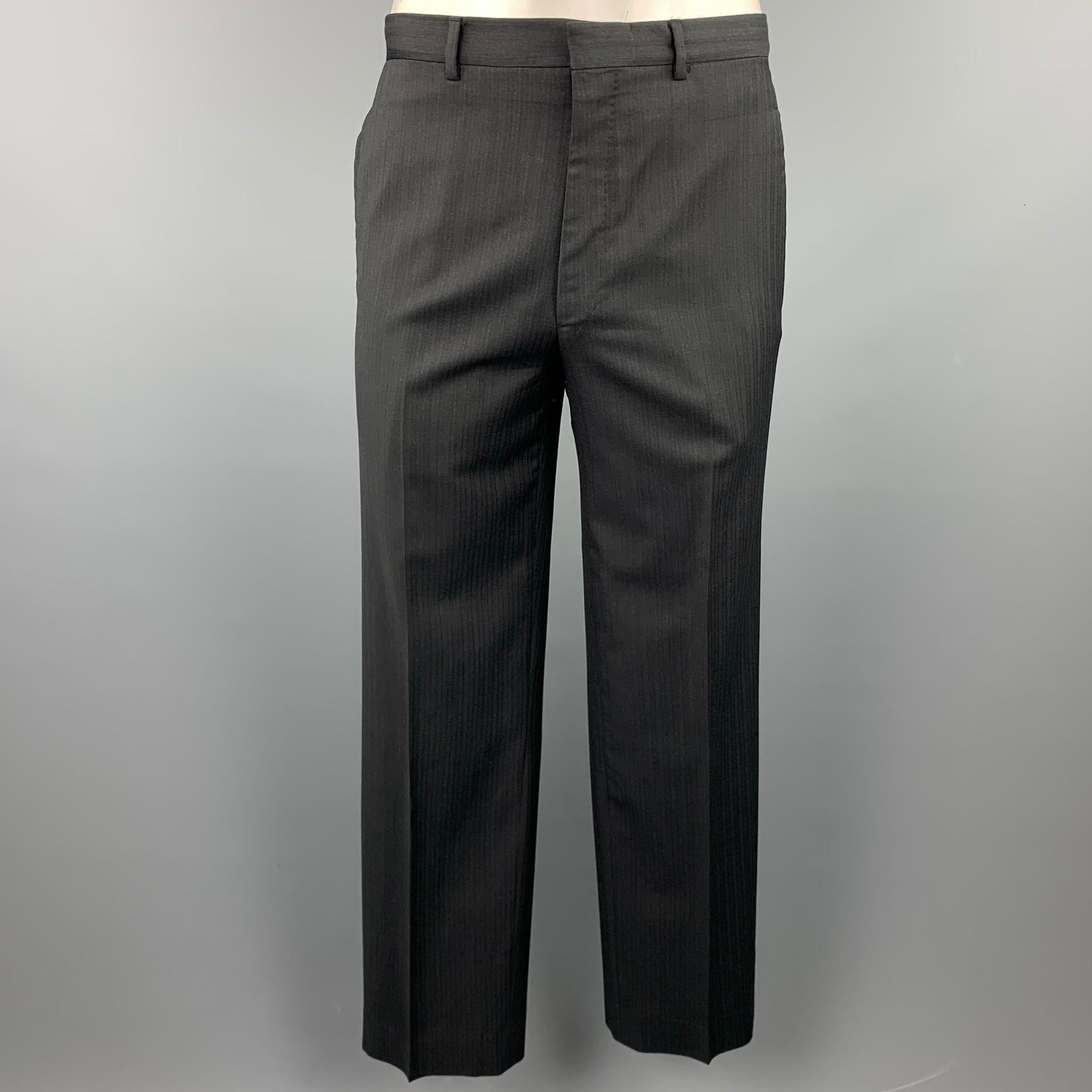 Men's PRADA Size 40 Charcoal Stripe Virgin Wool Notch Lapel Suit