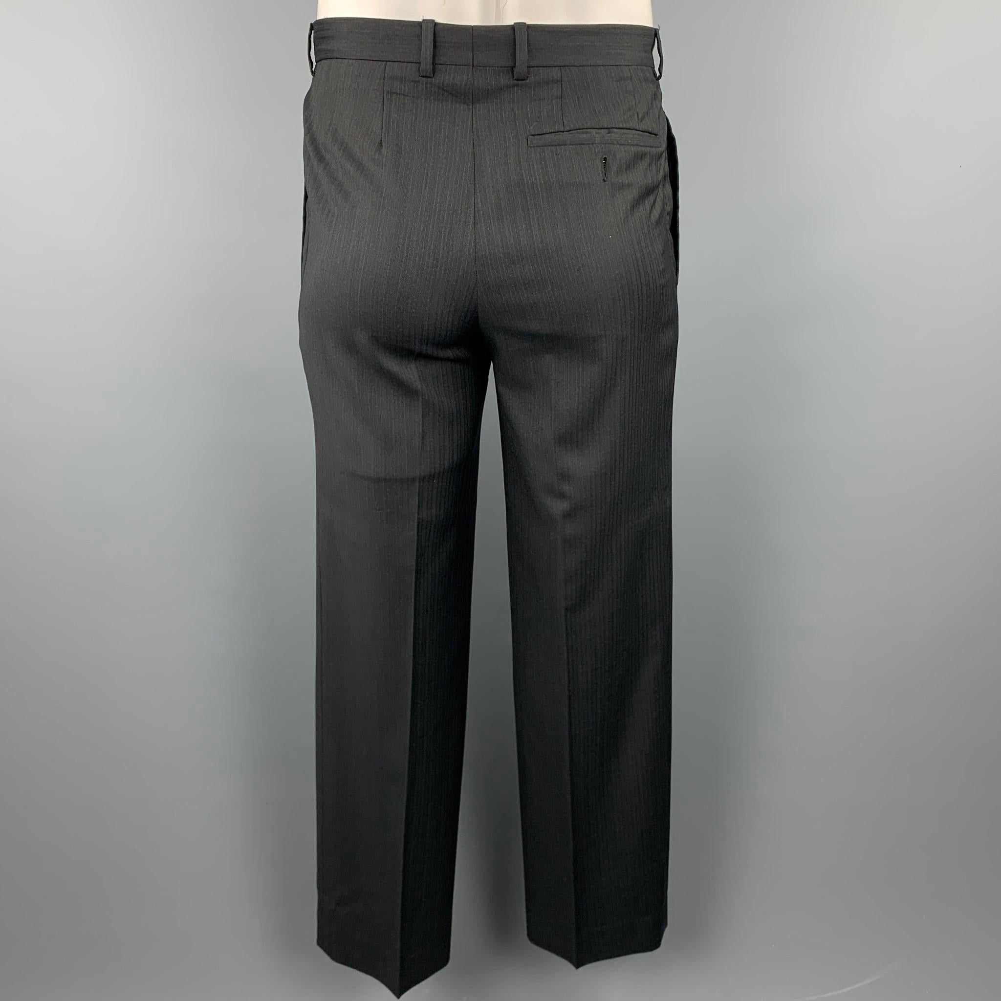 PRADA Size 40 Charcoal Stripe Virgin Wool Notch Lapel Suit 1
