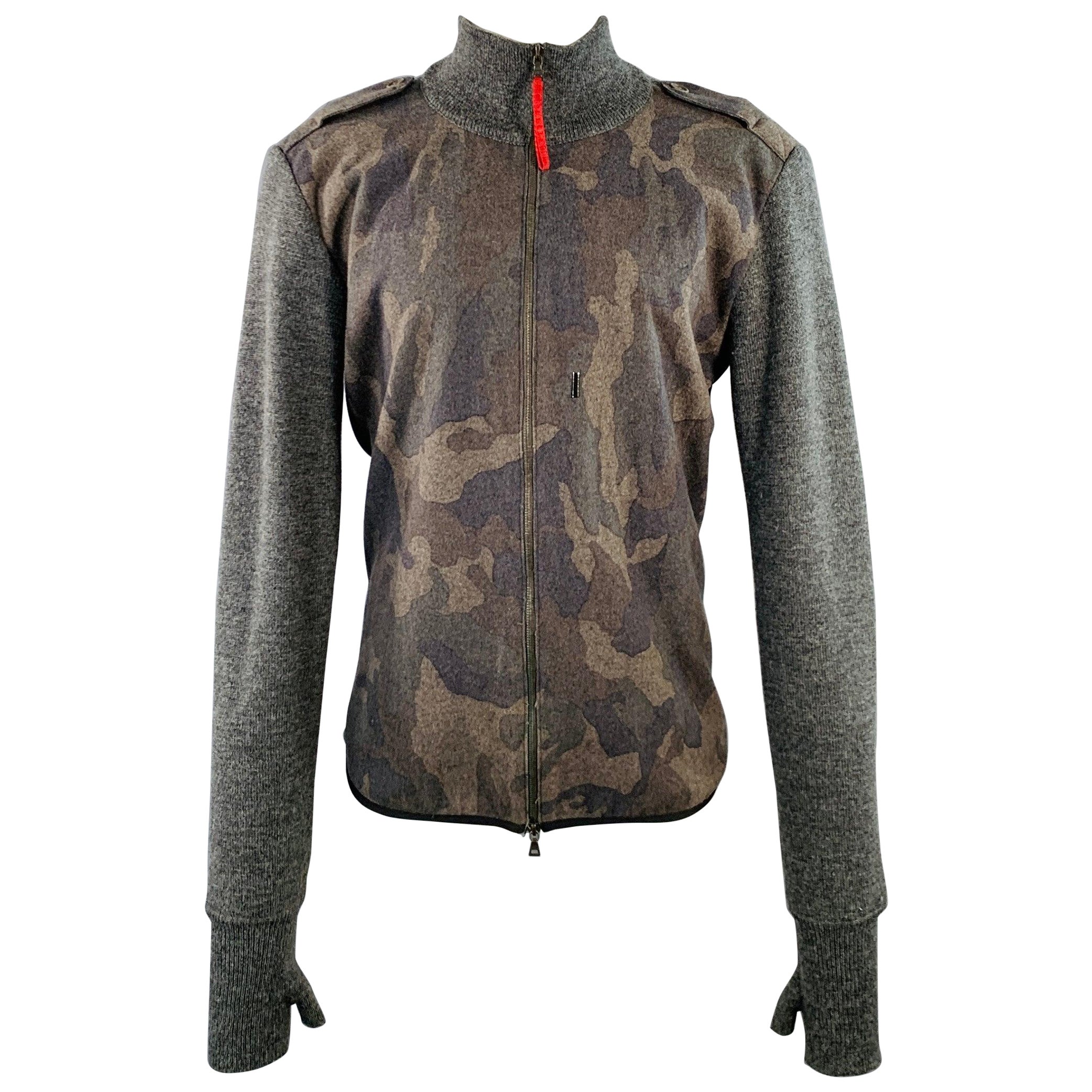 PRADA Größe 40 Grau Braun Camouflage Schurwollmischung Zip Up Jacke im Angebot