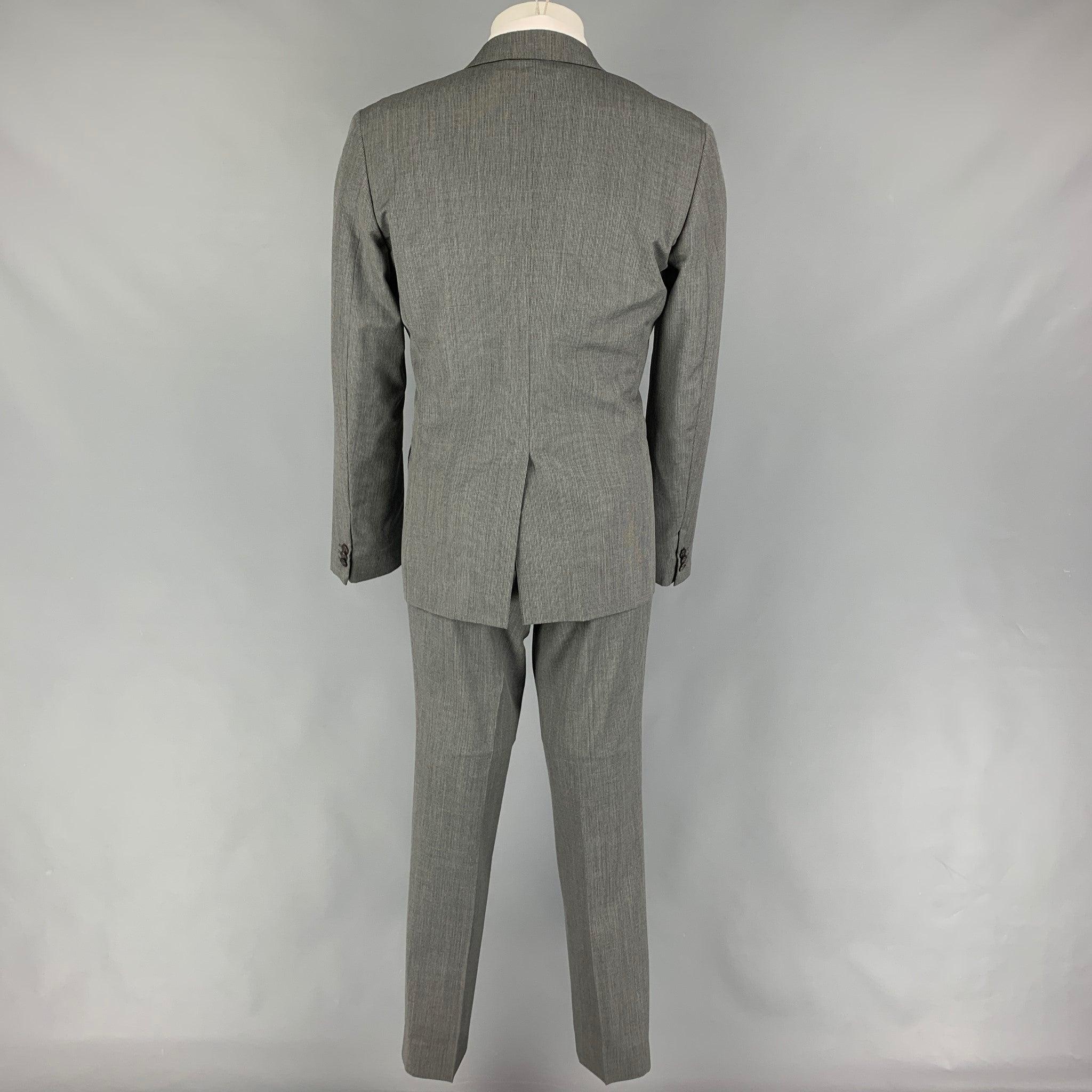 PRADA Size 40 Grey Silver Pinstripe Virgin Wool Silk Suit In Good Condition For Sale In San Francisco, CA