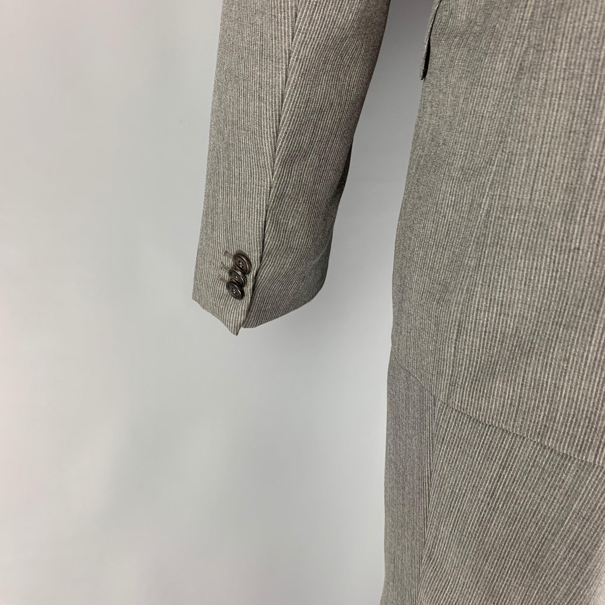 Men's PRADA Size 40 Grey Silver Pinstripe Virgin Wool Silk Suit For Sale