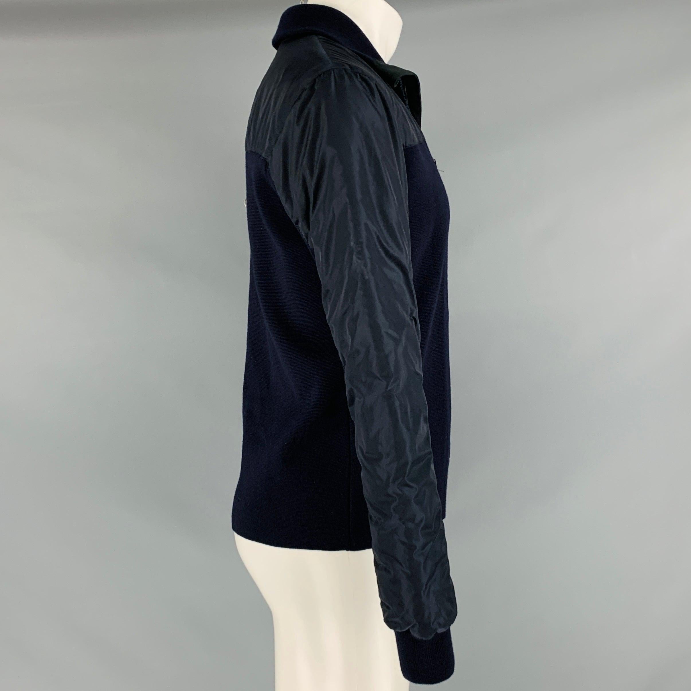 PRADA Size 40 Navy Mixed Fabrics Wool Zip Up Jacket In Good Condition For Sale In San Francisco, CA