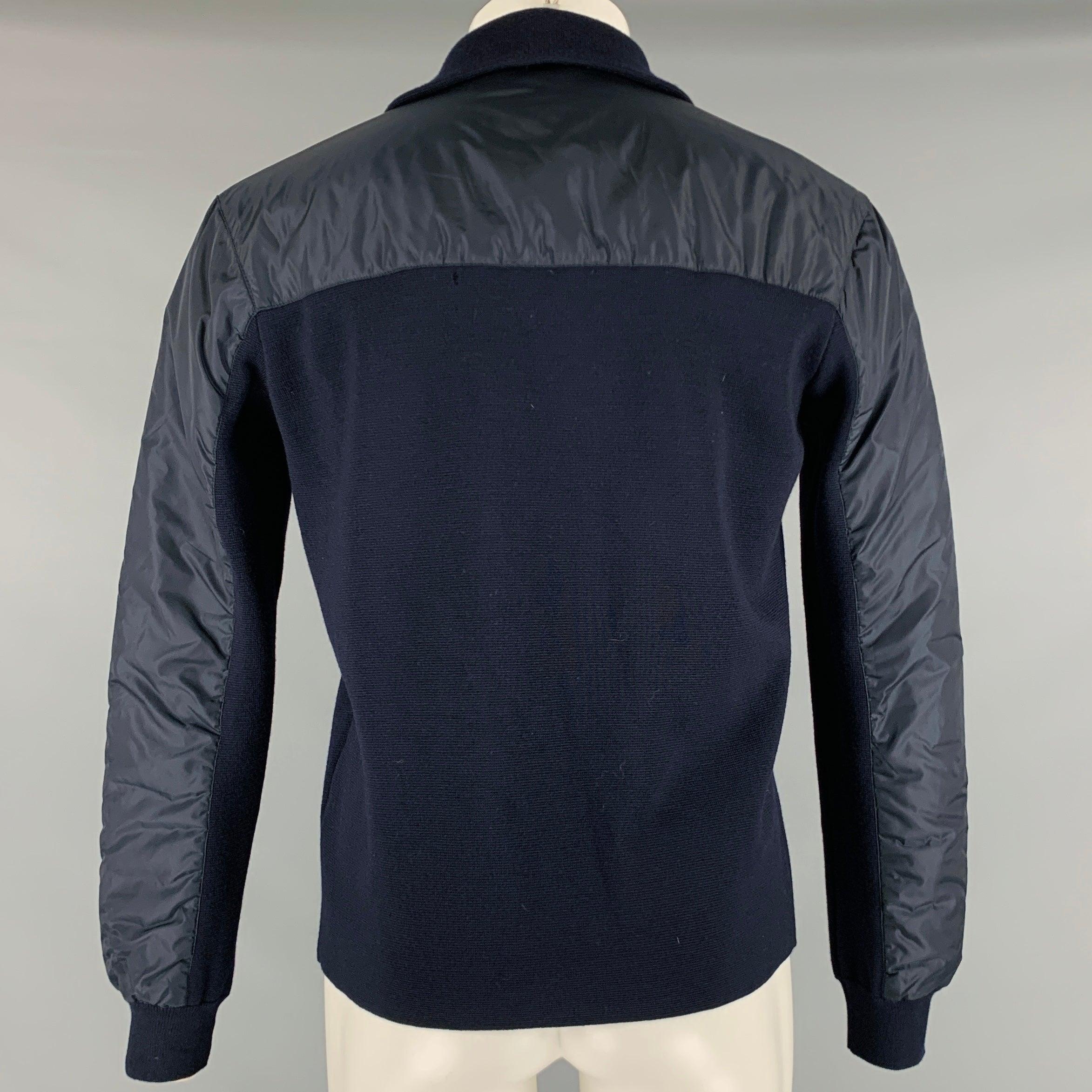 Men's PRADA Size 40 Navy Mixed Fabrics Wool Zip Up Jacket For Sale