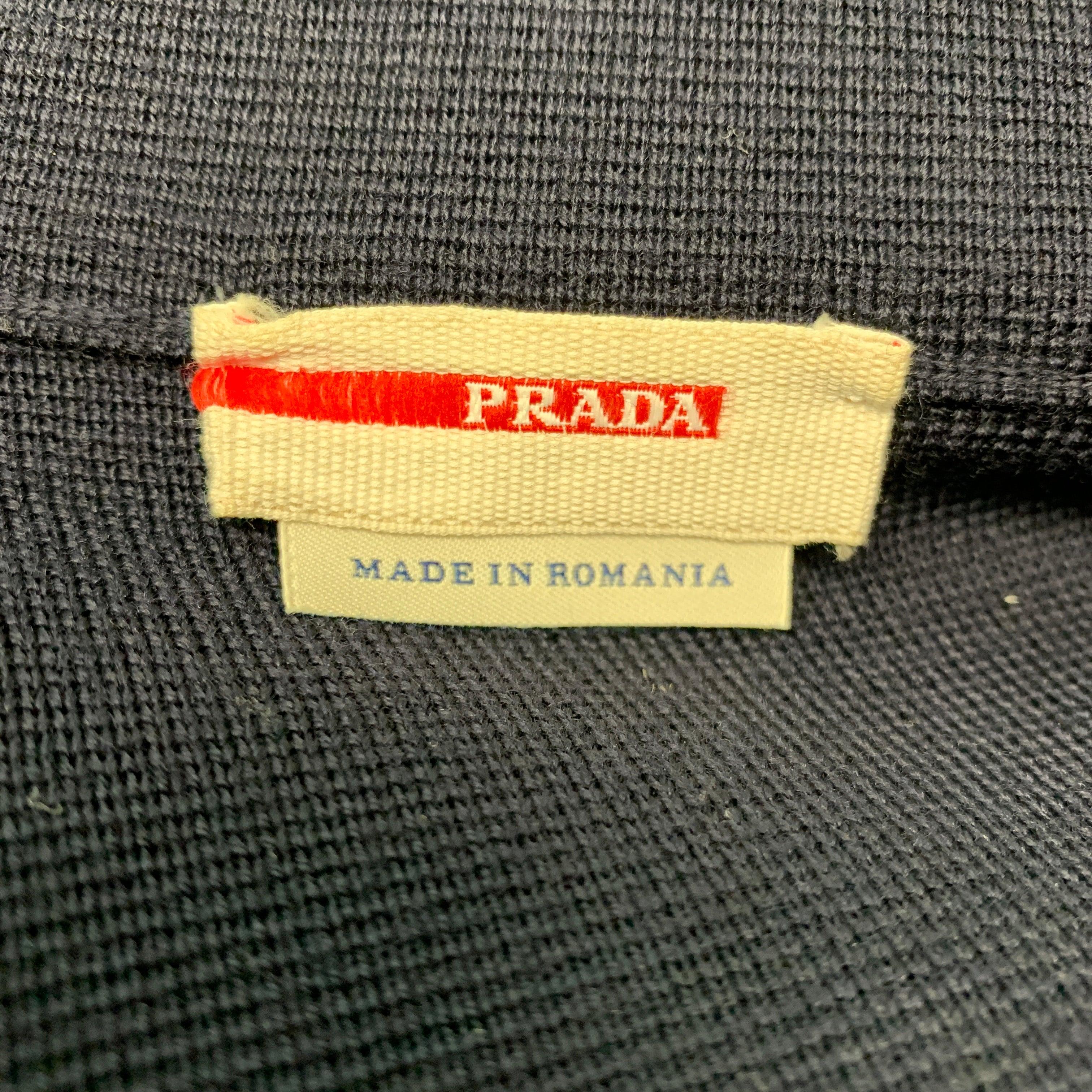 PRADA Size 40 Navy Mixed Fabrics Wool Zip Up Jacket For Sale 4