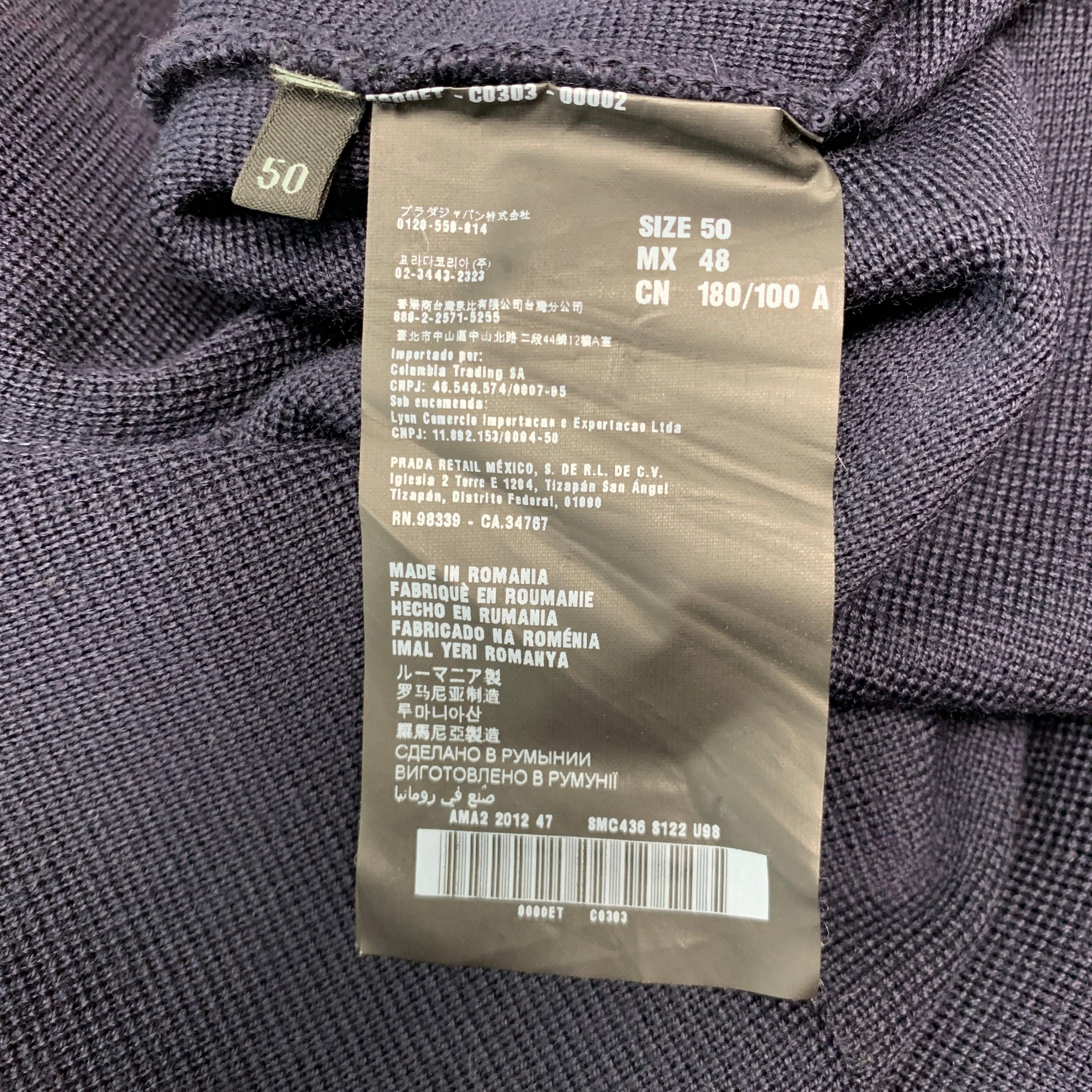 PRADA Size 40 Navy Mixed Fabrics Wool Zip Up Jacket For Sale 5