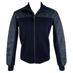 PRADA Size 40 Navy Mixed Fabrics Wool Zip Up Jacket