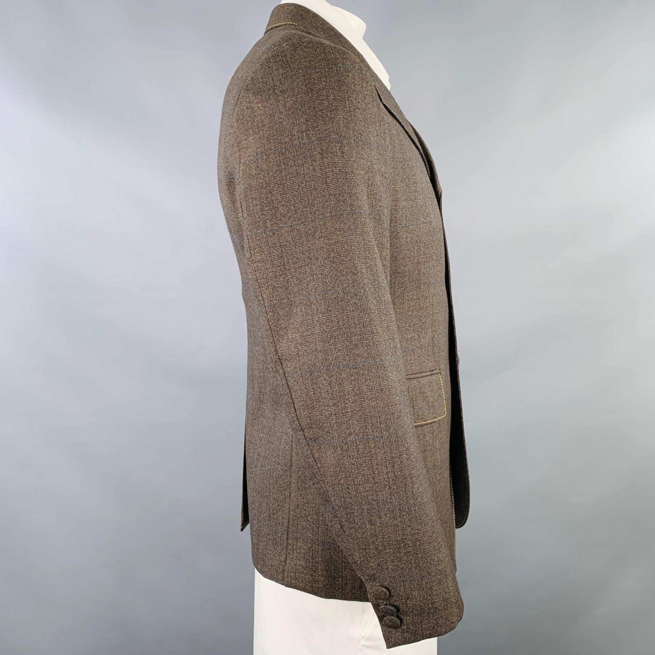 PRADA Size 42 Brown Mustard Window Pane Single Breasted Sport Coat In Excellent Condition For Sale In San Francisco, CA