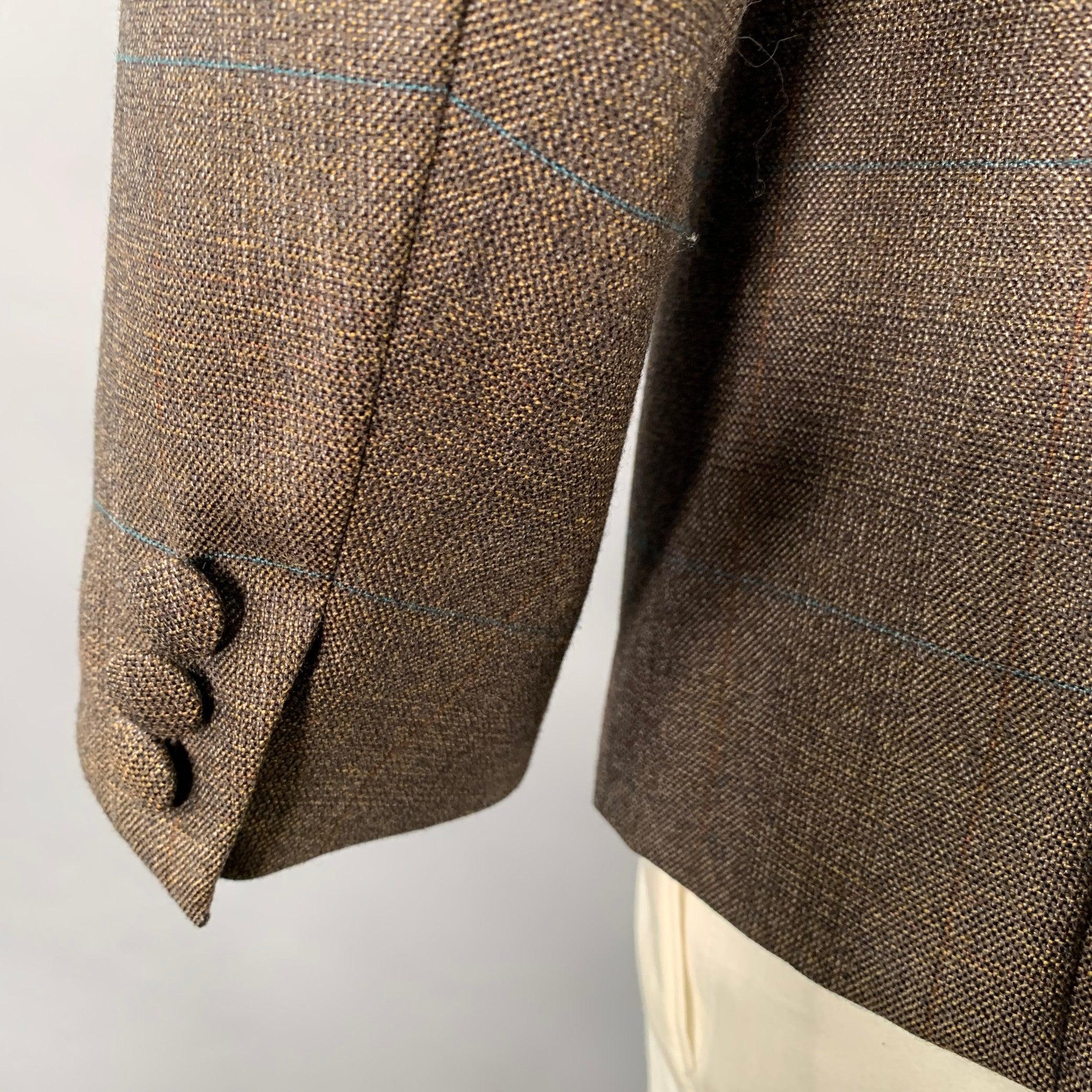 PRADA Size 42 Brown Mustard Window Pane Single Breasted Sport Coat For Sale 1