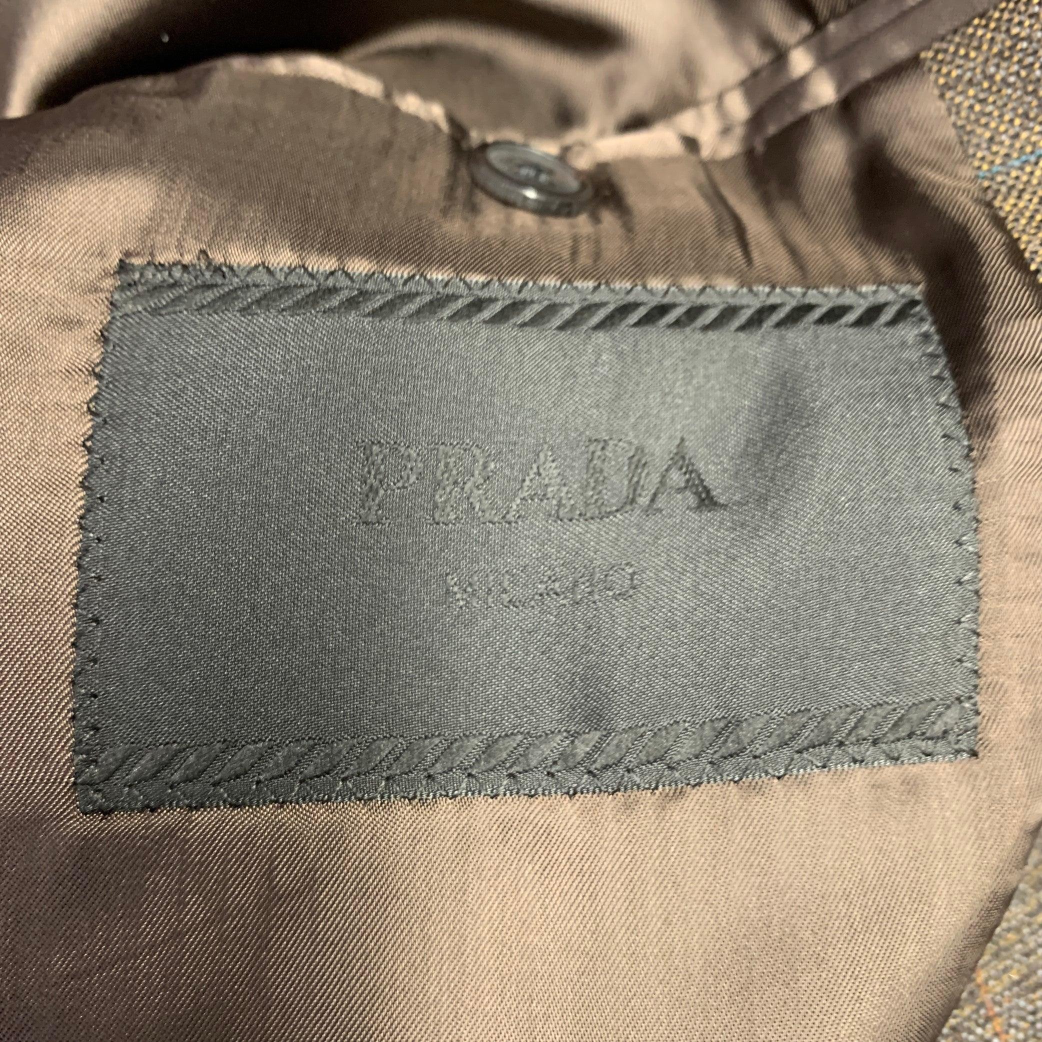 PRADA Size 42 Brown Mustard Window Pane Single Breasted Sport Coat For Sale 2