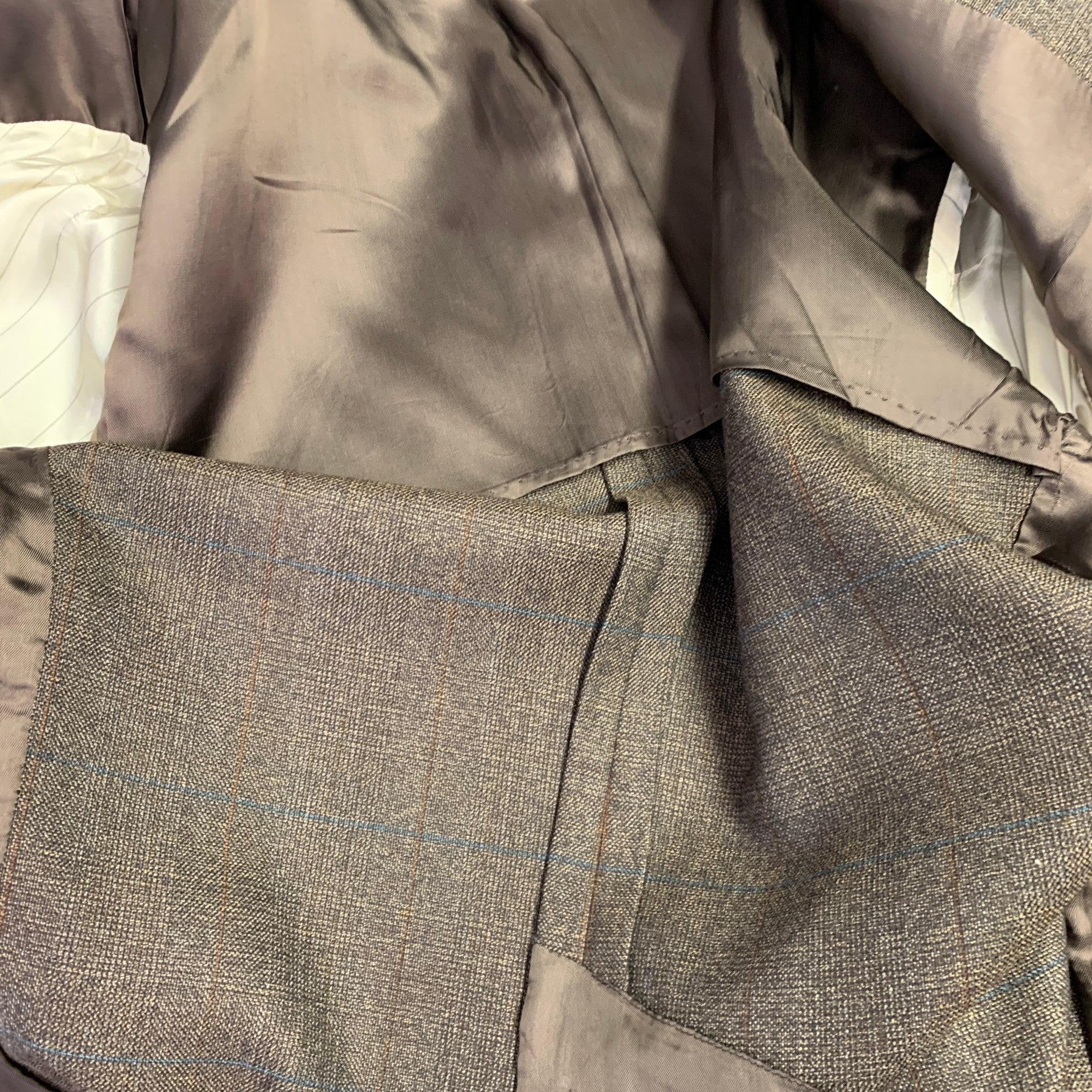 PRADA Size 42 Brown Mustard Window Pane Single Breasted Sport Coat For Sale 3