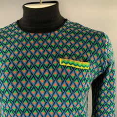 PRADA Size 42 Green Multi-Color Geometric Wool Poly Silk Cotton Sweater