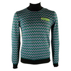 PRADA Size 42 Green Multi-Color Geometric Wool Poly Silk Cotton Sweater