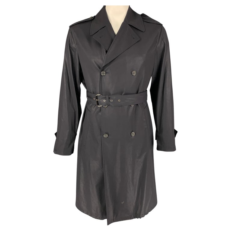 PRADA Size 42 Navy Belted Double Breasted Trench Coat For Sale at 1stDibs