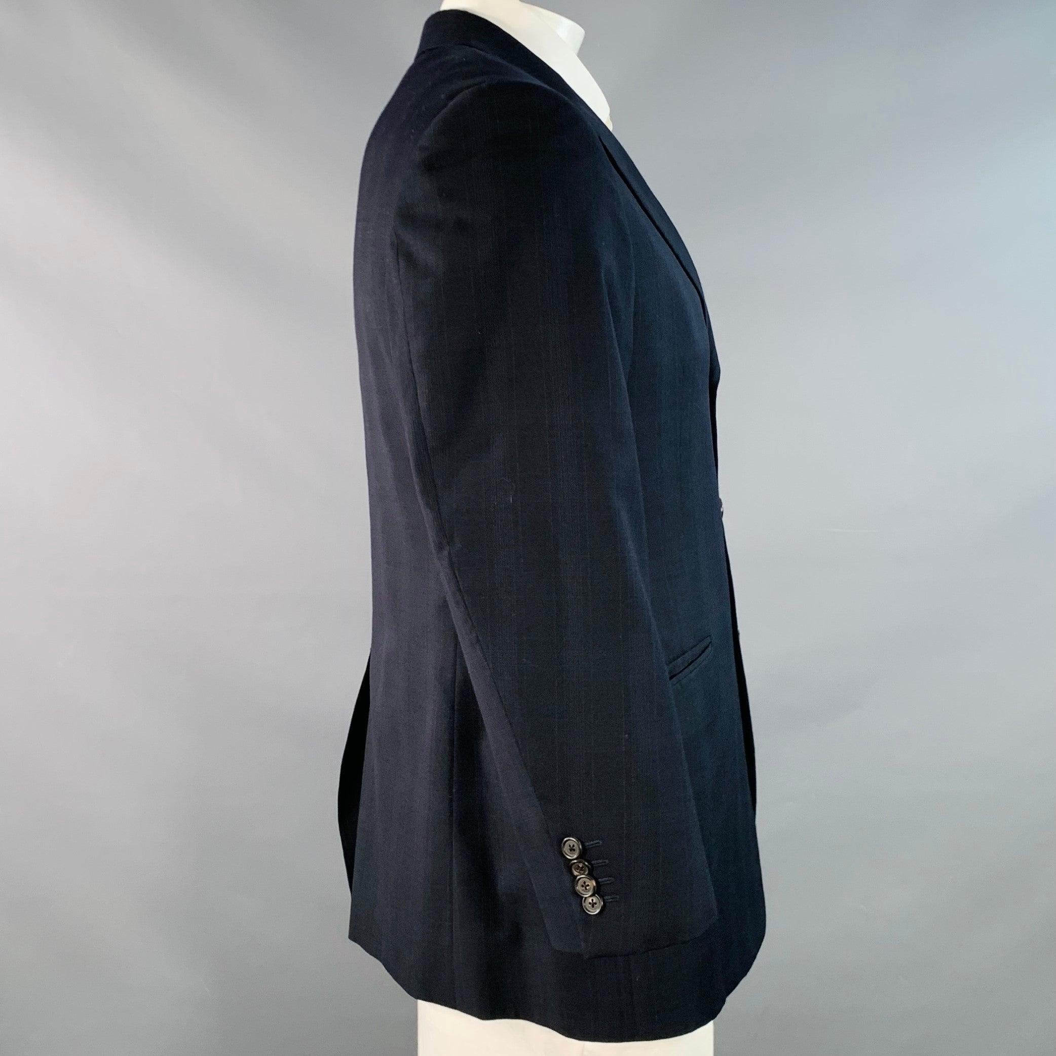 Nero PRADA Taglia 42 Navy Charcoal Plaid Wool Single Breasted Notch Lapel Sport Coat in vendita
