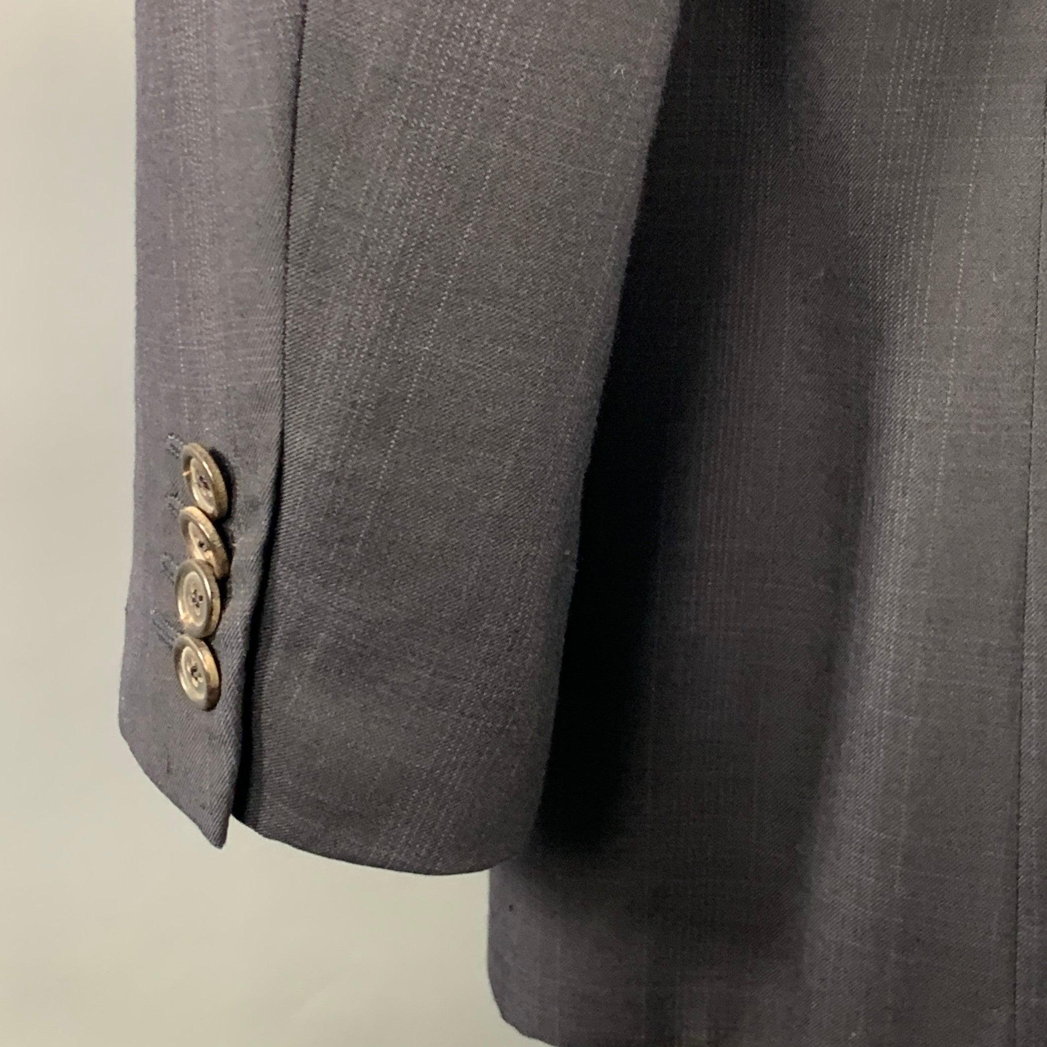 Uomo PRADA Taglia 42 Navy Charcoal Plaid Wool Single Breasted Notch Lapel Sport Coat in vendita