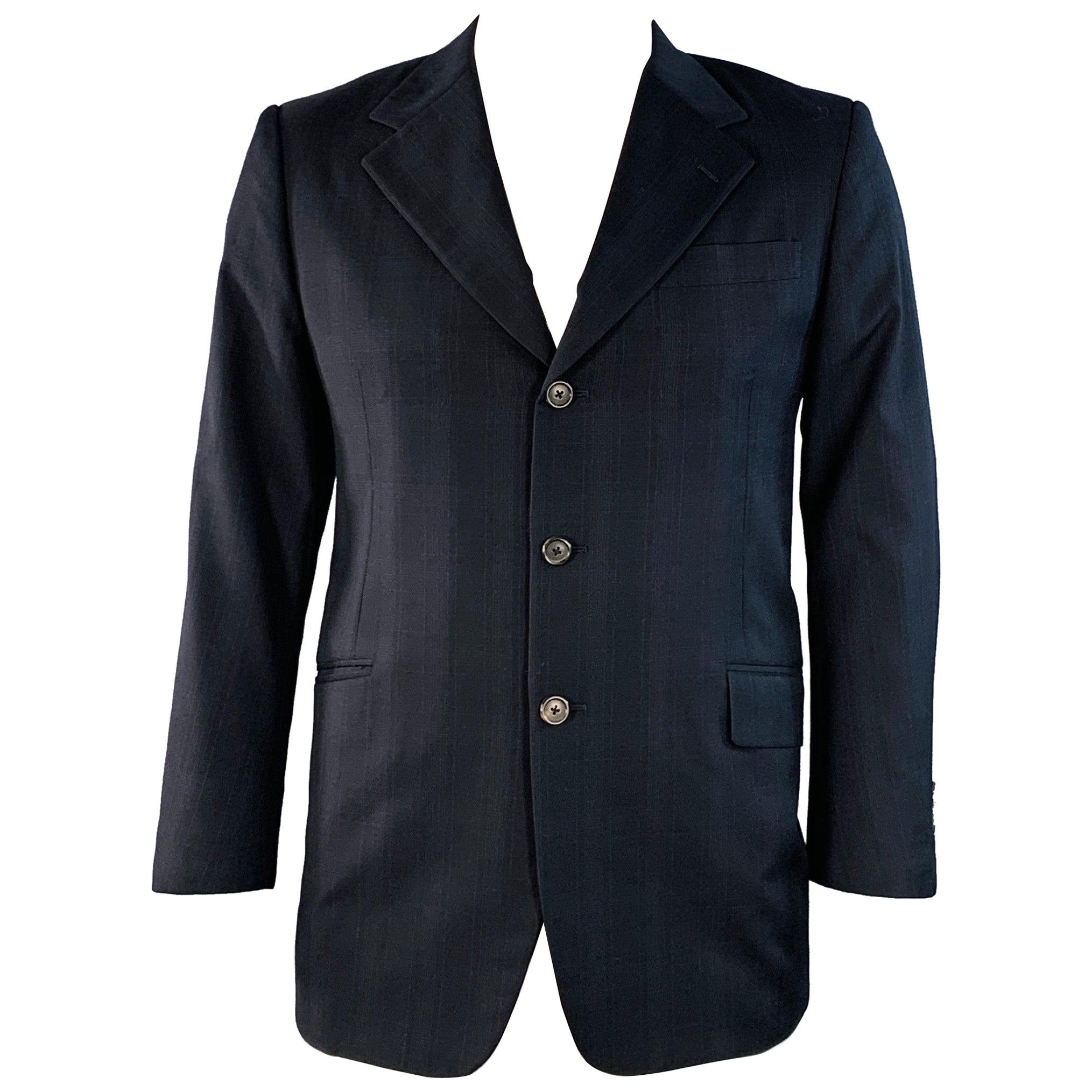 PRADA Größe 42 Navy Charcoal Plaid Wool Single Breasted Notch Reverse Sport Coat