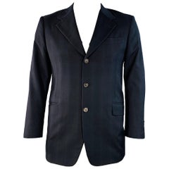PRADA Taglia 42 Navy Charcoal Plaid Wool Single Breasted Notch Lapel Sport Coat