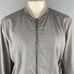 PRADA Größe 44 Graue Woll-Bomberjacke mit Reißverschluss und Streifenbesatz