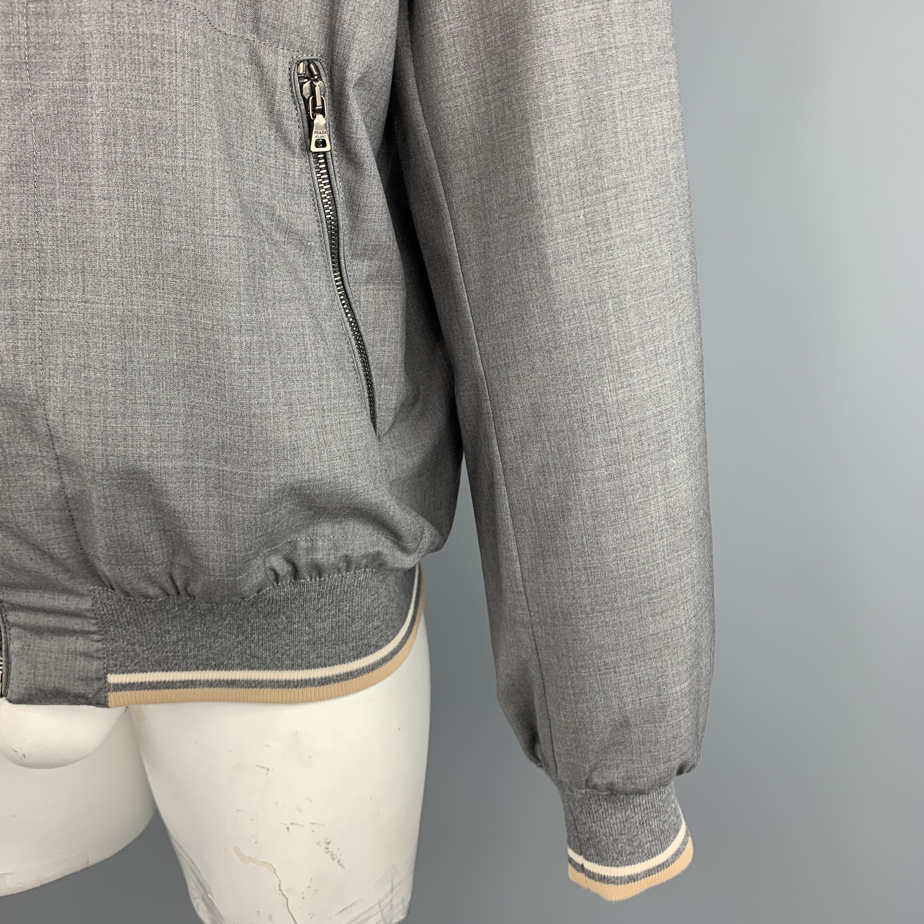 prada grey wool zip front baseball jacket