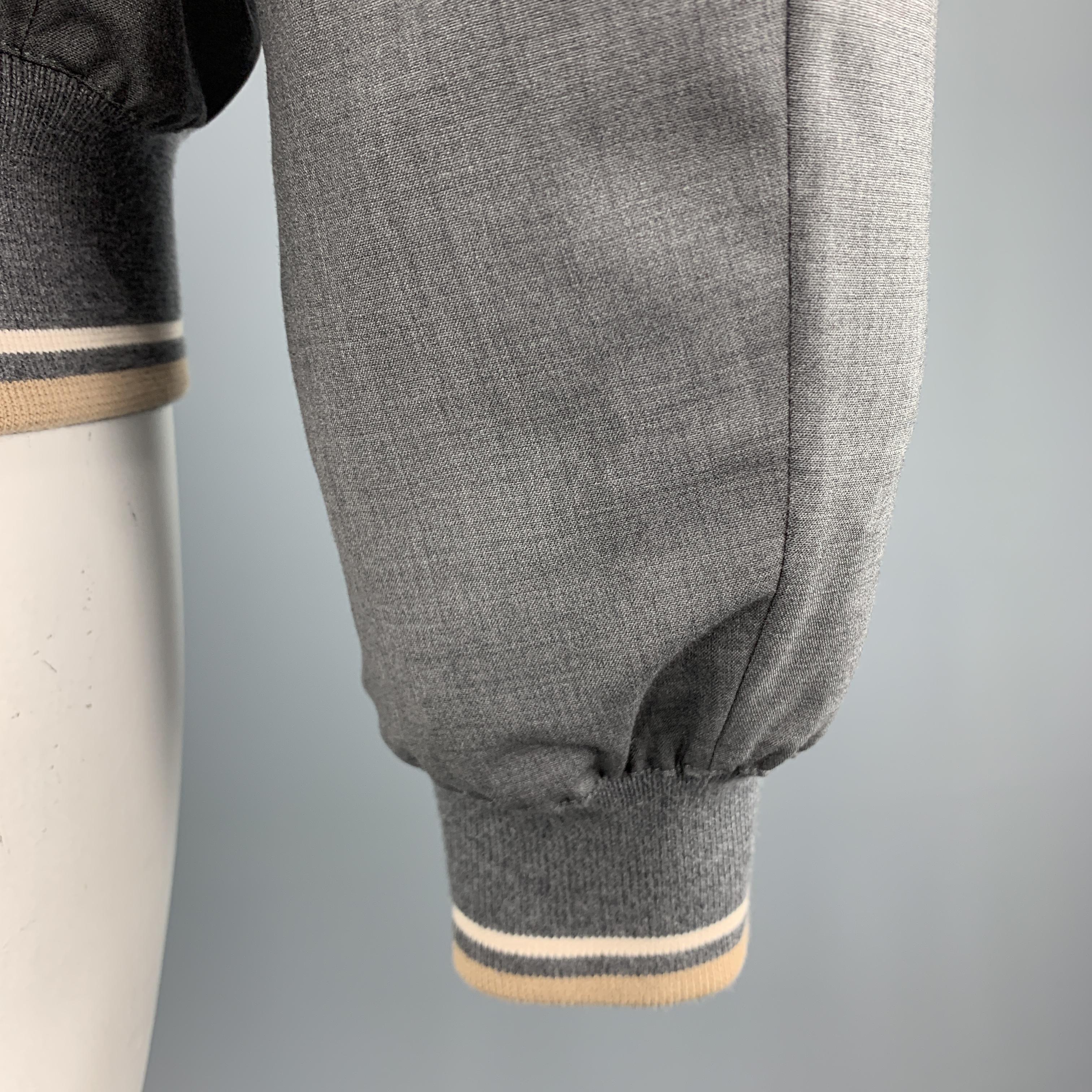 Men's PRADA Size 44 Gray Wool Zip UP Striped Trim Bomber Jacket