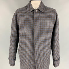 PRADA Size 44 Grey & Blue Checkered Wool Hidden Placket Coat