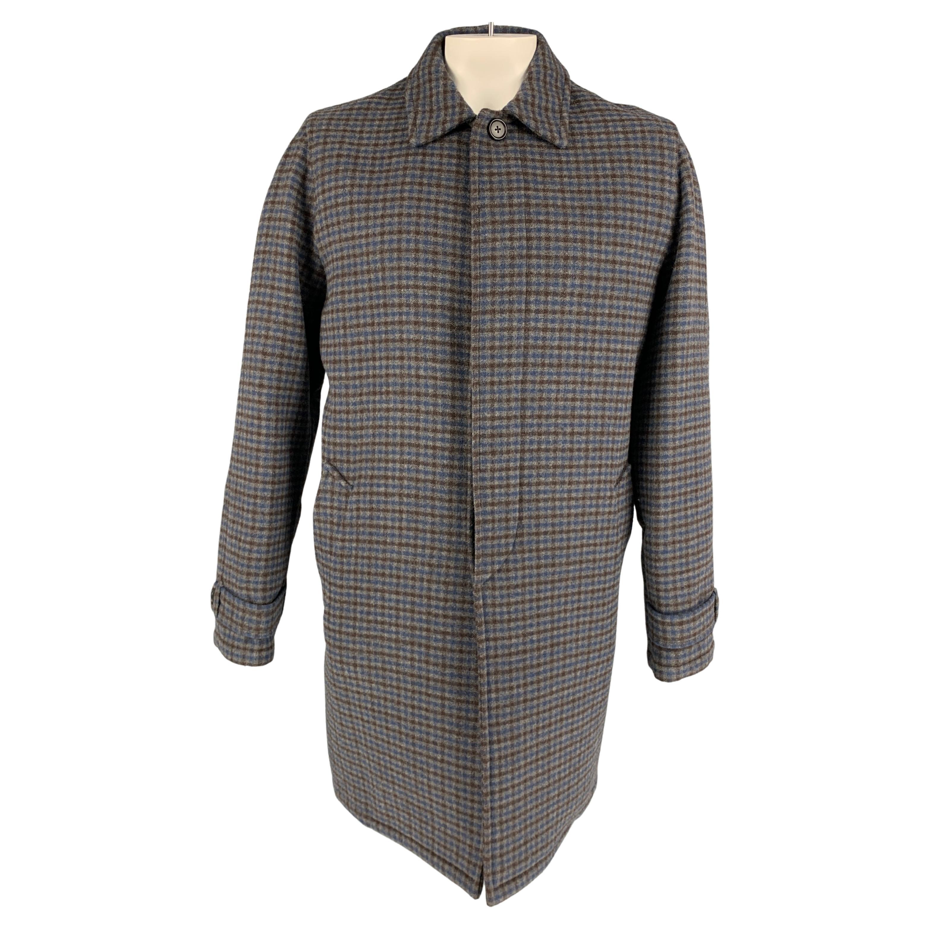 PRADA Size 44 Grey and Blue Checkered Wool Hidden Placket Coat For Sale at  1stDibs