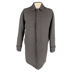 PRADA Size 44 Grey & Blue Checkered Wool Hidden Placket Coat