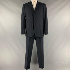 PRADA Size 44 Navy Virgin Wool Silk Single Breasted Suit