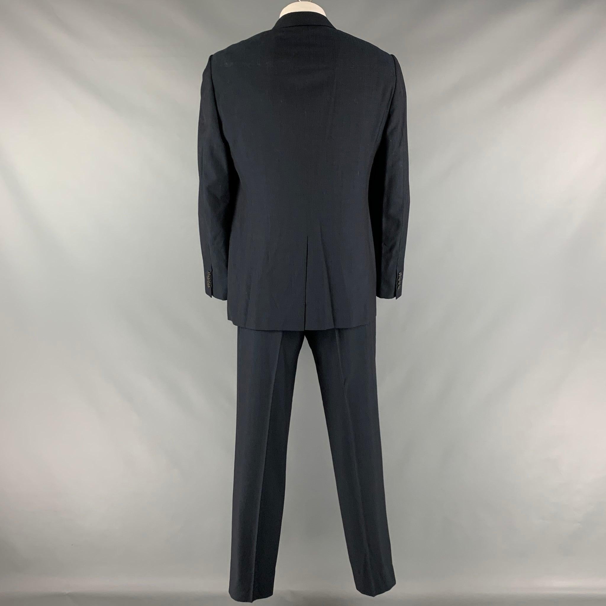 Men's PRADA Size 44 Navy Virgin Wool Silk Single Breasted Suit For Sale