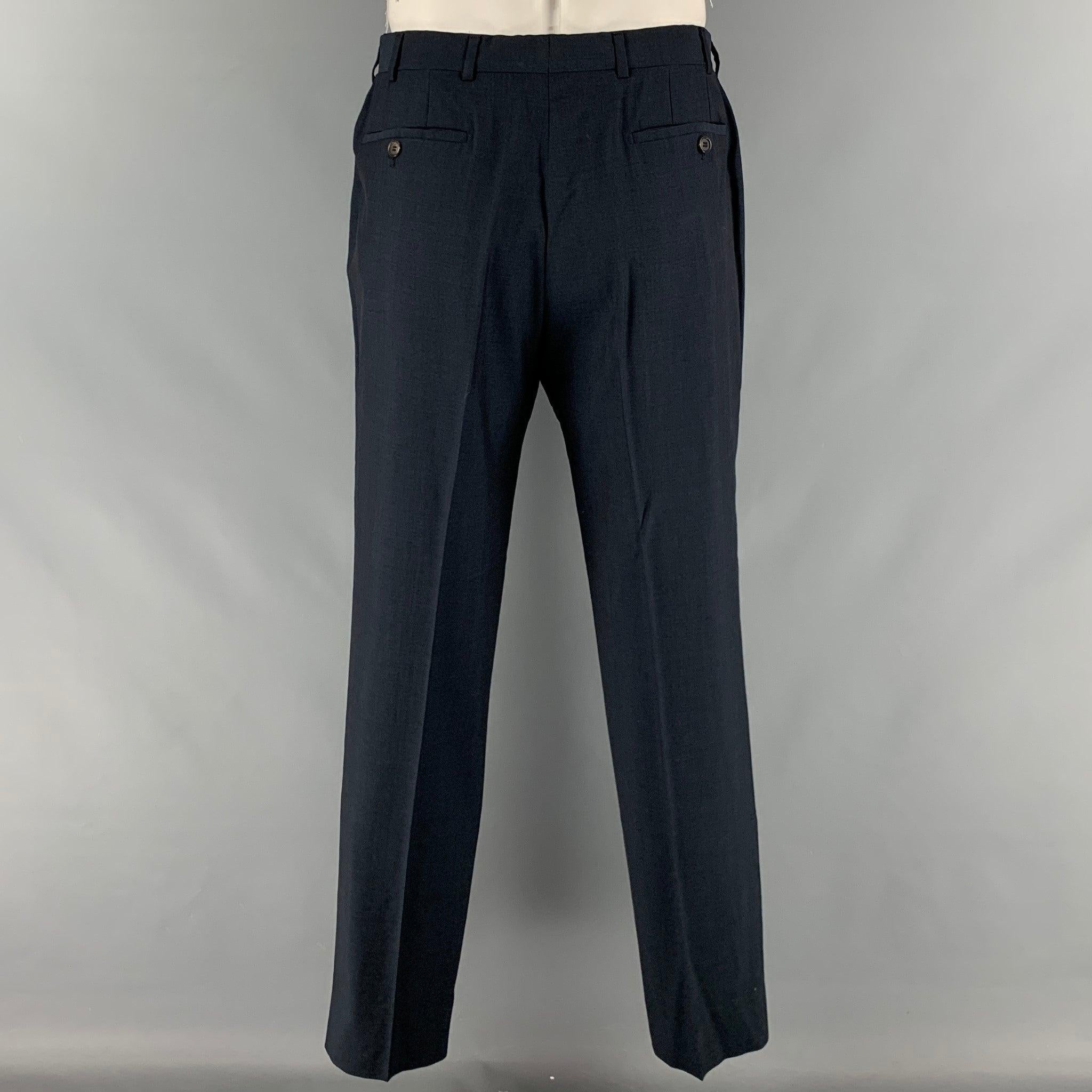 PRADA Size 44 Navy Virgin Wool Silk Single Breasted Suit For Sale 2