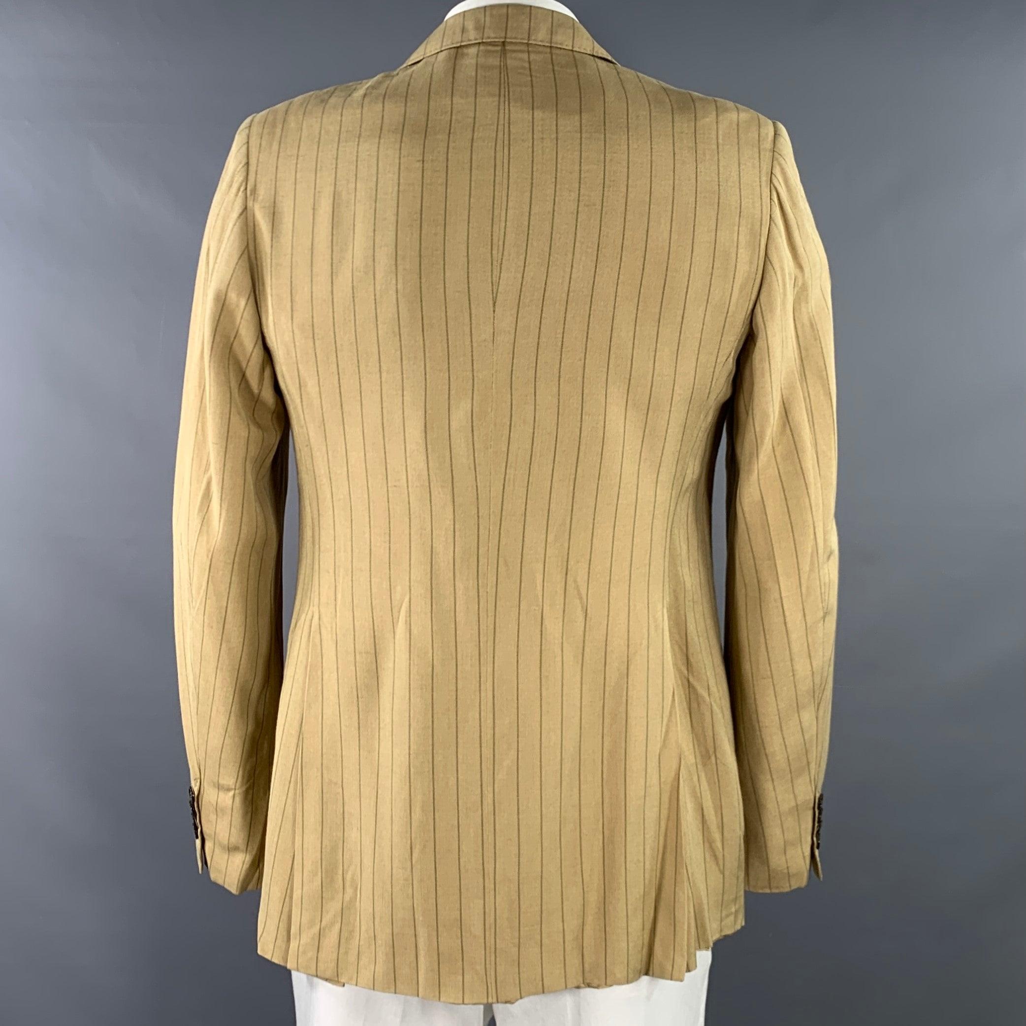 PRADA Size 44 Regular Tan Brown Pinstripe Viscose Linen Sport Coat In Good Condition For Sale In San Francisco, CA