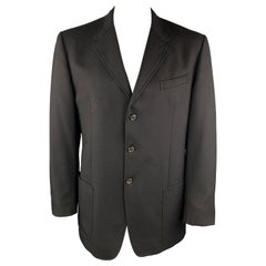PRADA Size 46 Black Virgin Wool Notch Lapel Patch Pockets Coat