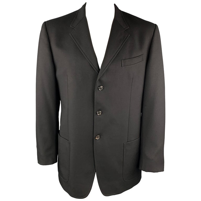 PRADA Size 46 Black Virgin Wool Notch Lapel Patch Pockets Coat For Sale ...