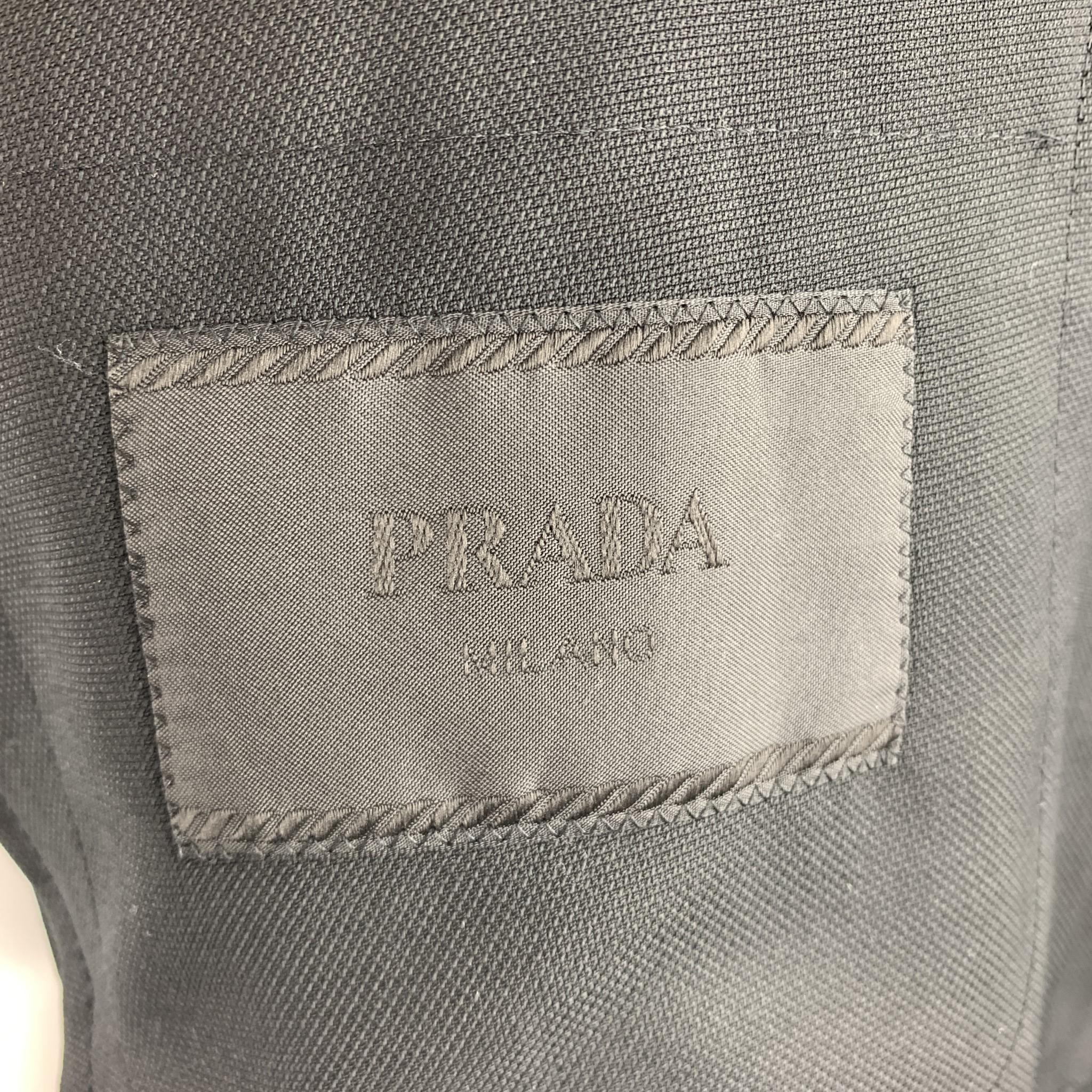Men's PRADA Size 46 Black Woven Wool Notch Lapel Sport Coat