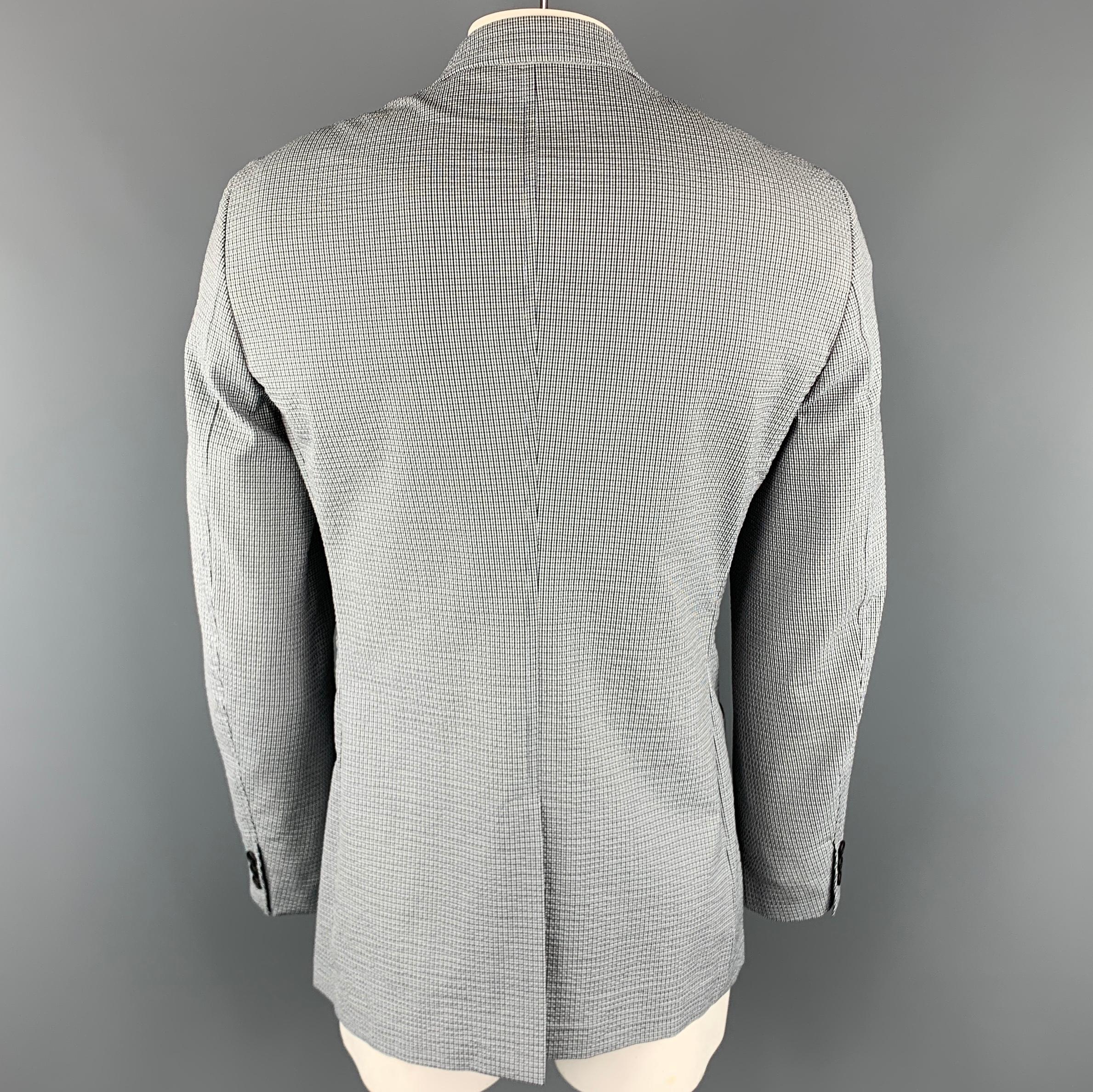 Gray PRADA Size 46 Plaid Blue Cotton Blend Notch Lapel Regular Sport Coat