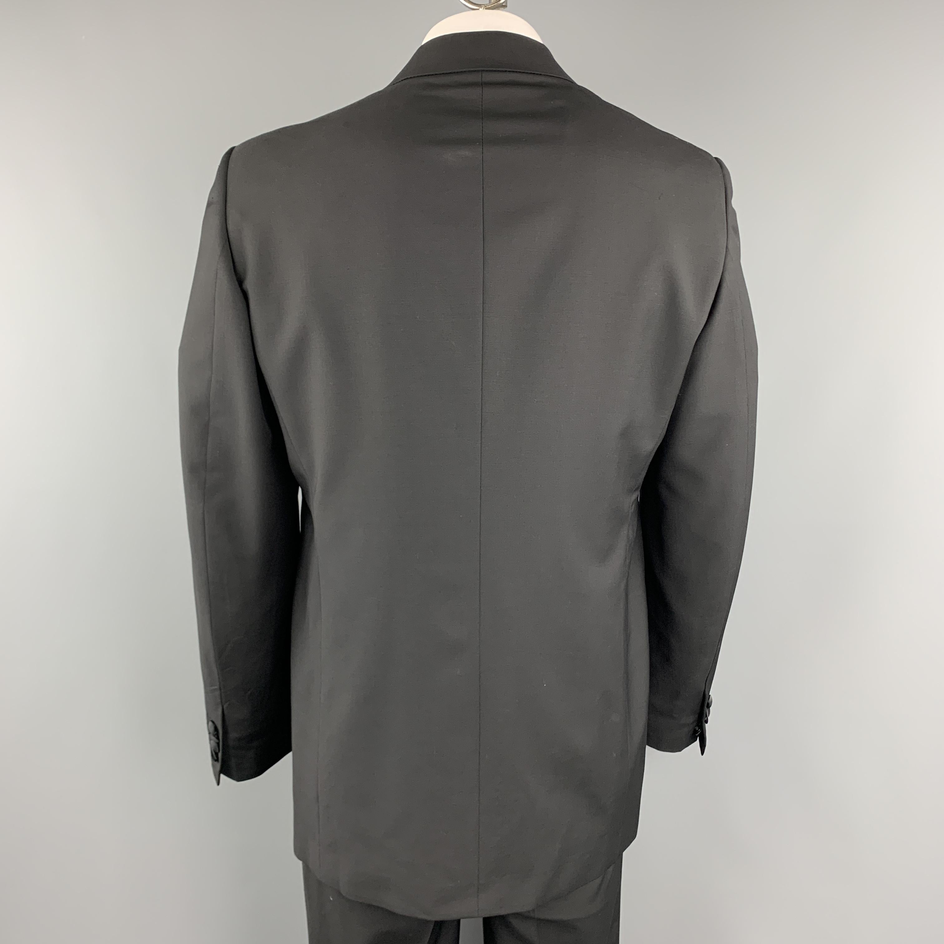 Black PRADA Size 46 Virgin Wool Mohair Blend Satin Peak Lapel Tuxedo