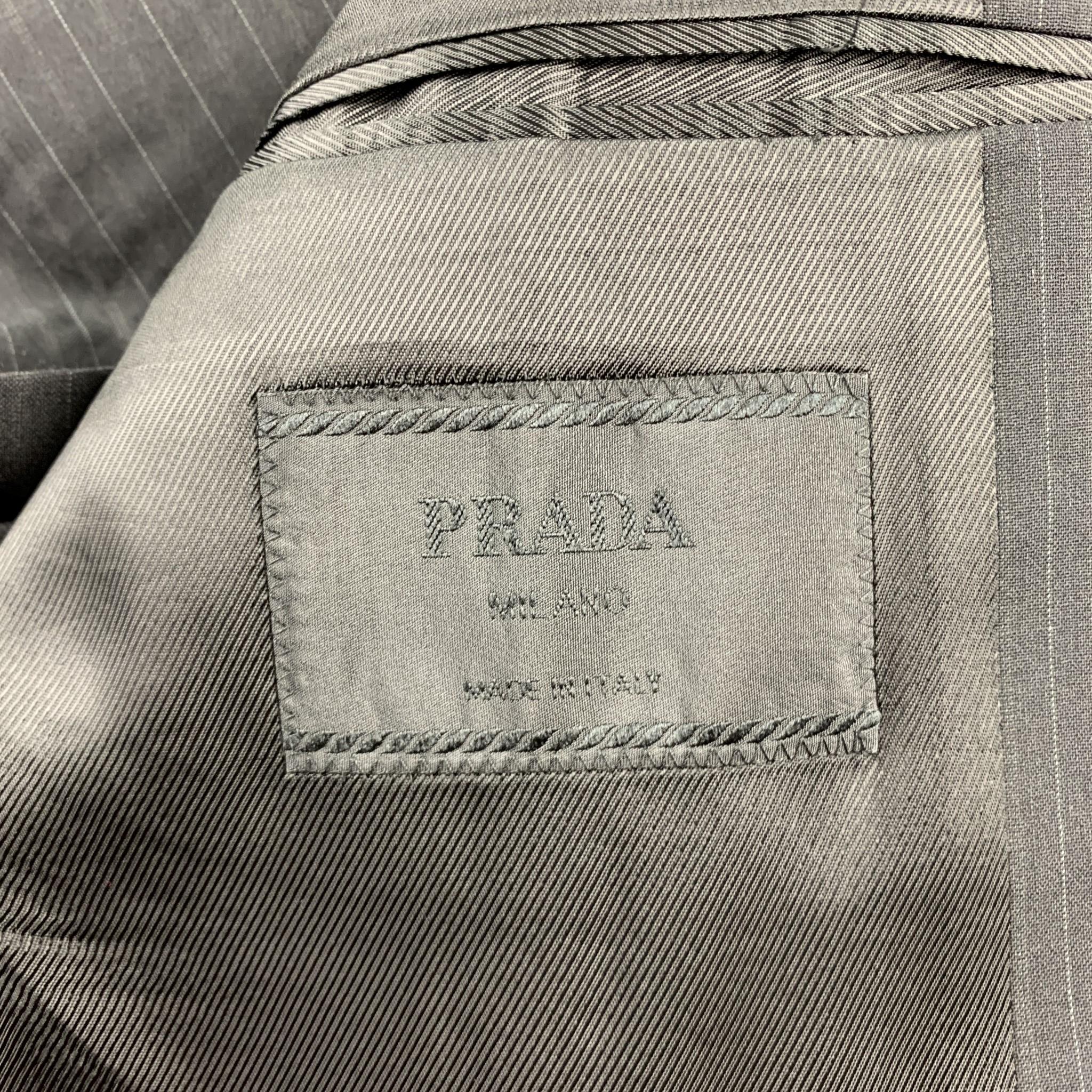 PRADA Size 48 Long Black Stripe Wool Notch Lapel Suit 2
