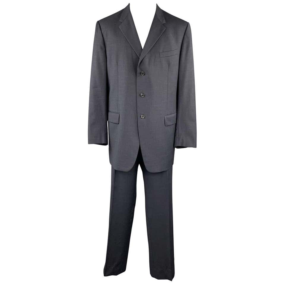 PRADA Size 48 Long Navy Wool Notch Lapel Suit For Sale at 1stDibs