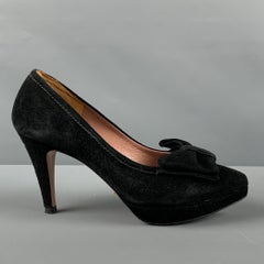 PRADA Size 5 Black Suede Bow Platform Pumps