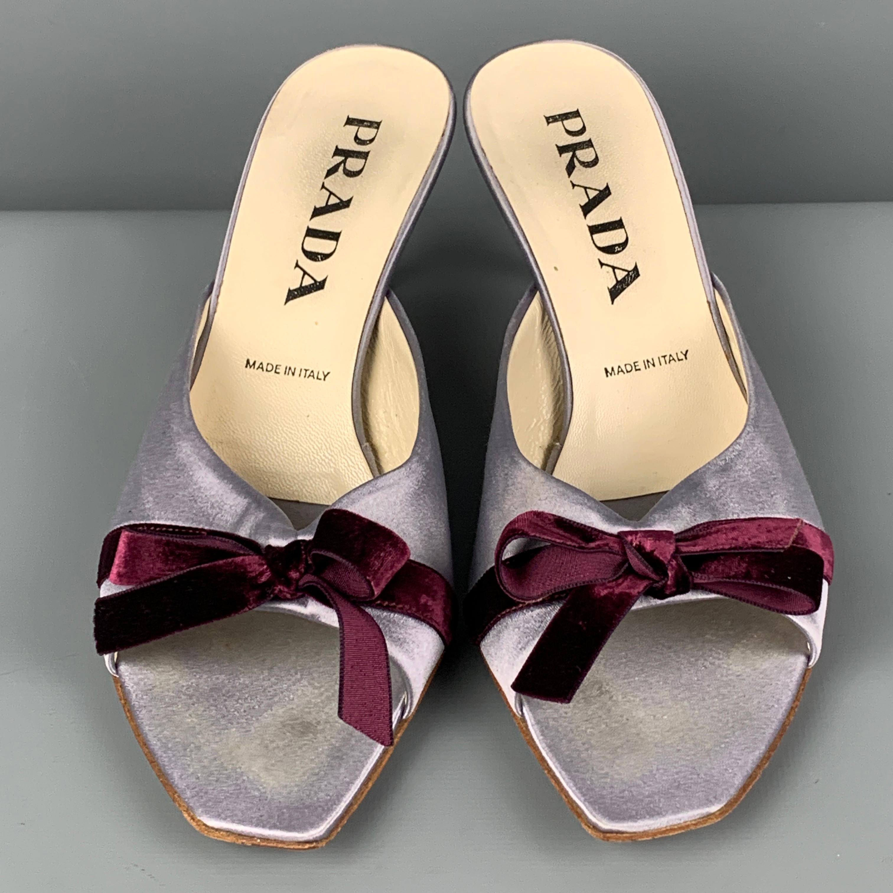 PRADA Size 5.5 Lavender Silk Mules Bow Sandals In Good Condition In San Francisco, CA