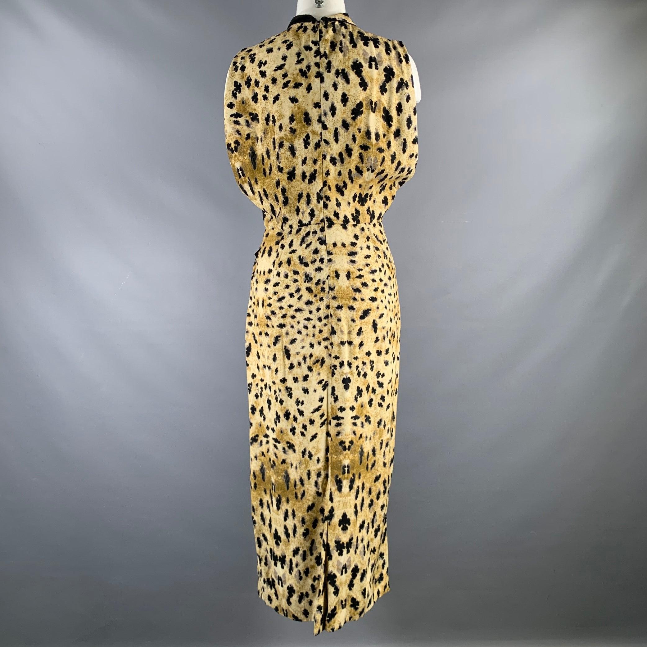 Women's PRADA Size 6 Beige Black Viscose Abstract Drape-shoulder Long Dress For Sale